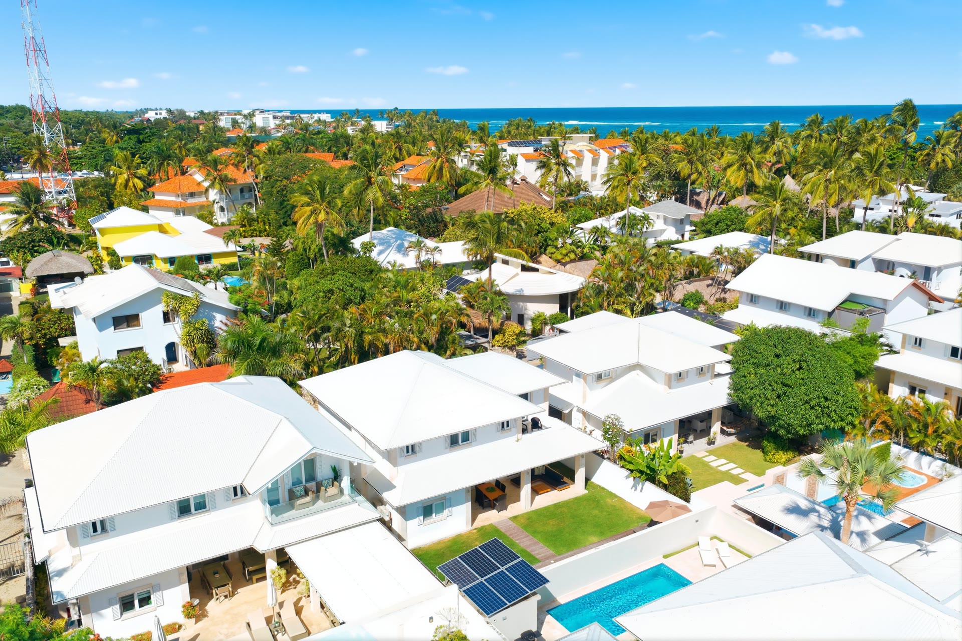 Aerial view of Cabarete beach and surrounding tropical landscape